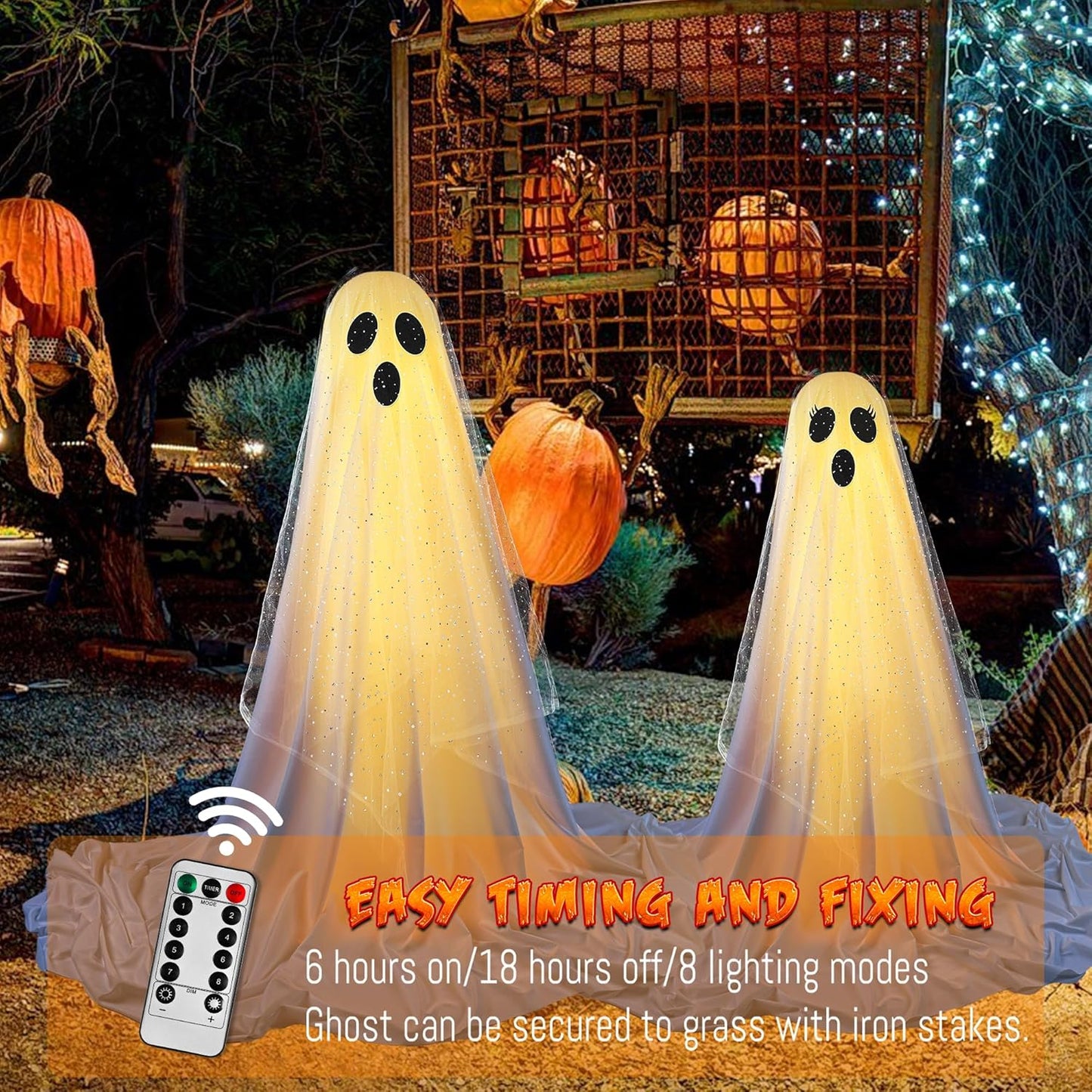 Halloween Spooky Ghost with String Lights(2 Packs)