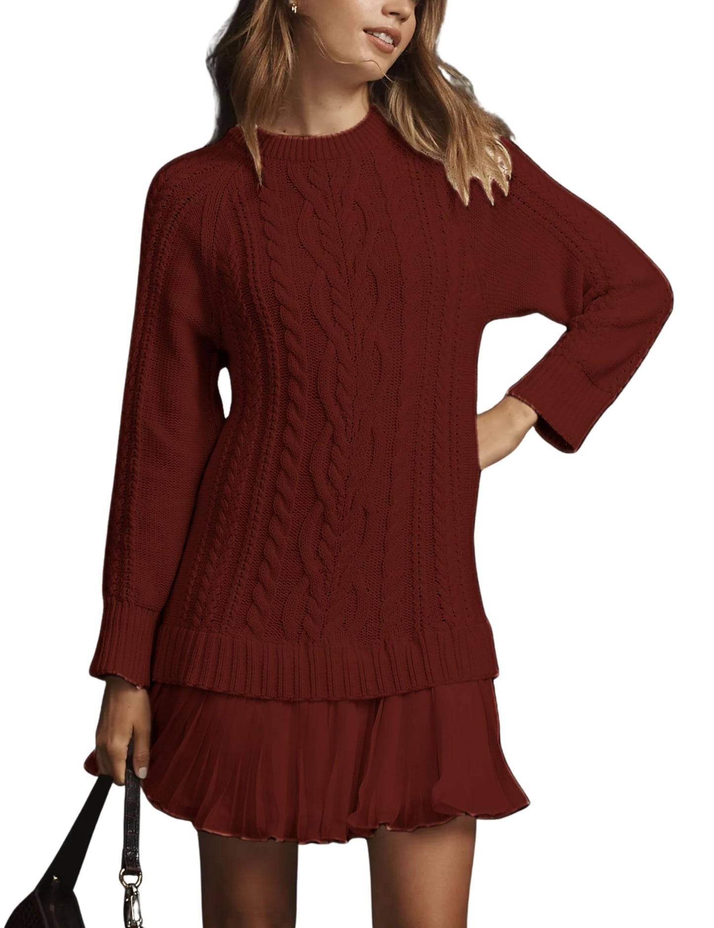 🧥Women's Round Neck Cable Knit Sweater Mini Skirt