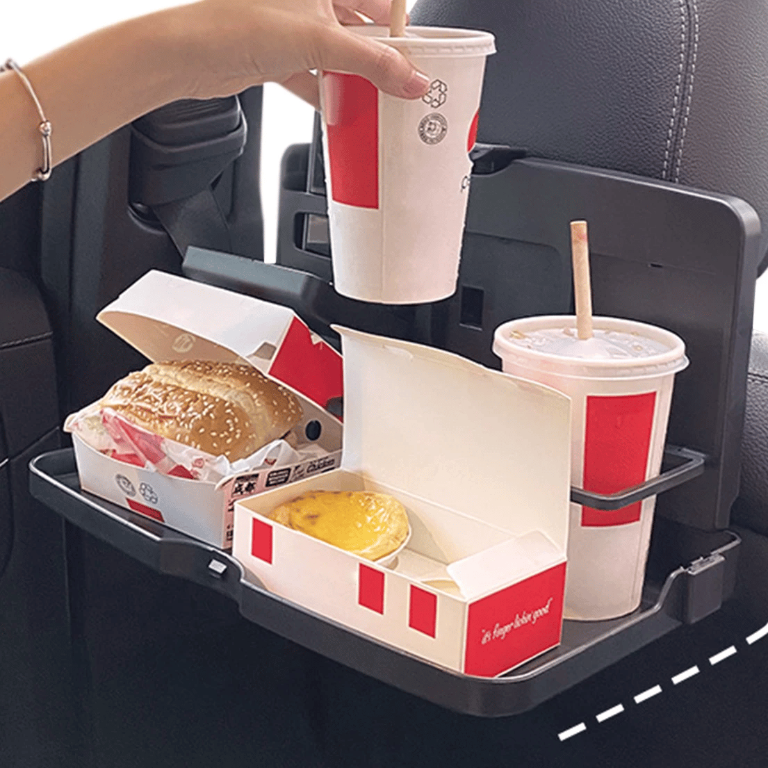 The multifunctional eating and drinking holder for maximum road comfort