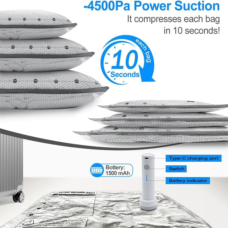 Cordless Travel Vacuum Storage Bag Set
