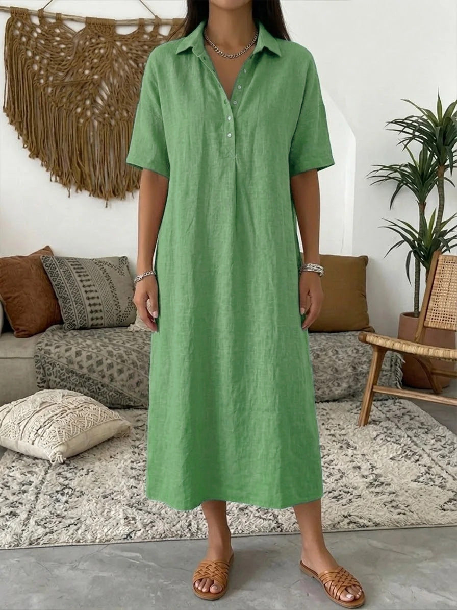👠👗Women's Casual Cotton-Linen Short-Sleeve Polo-Collar Summer Dress