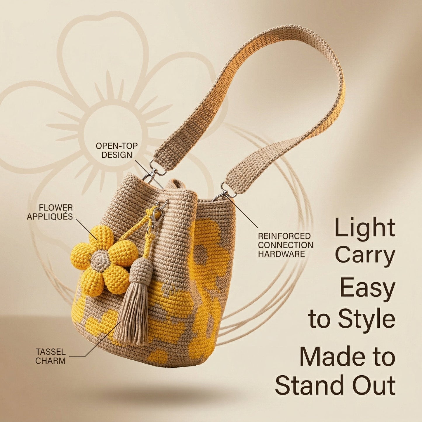 🏆 Promozione 49% DI SCONTO🧵🌸Borsa tote all'uncinetto con fiori fatta a mano 🌼✨