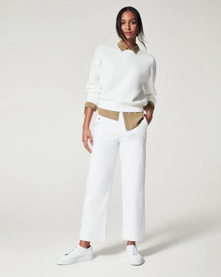 Stretch Twill Cropped Wide Leg Pants