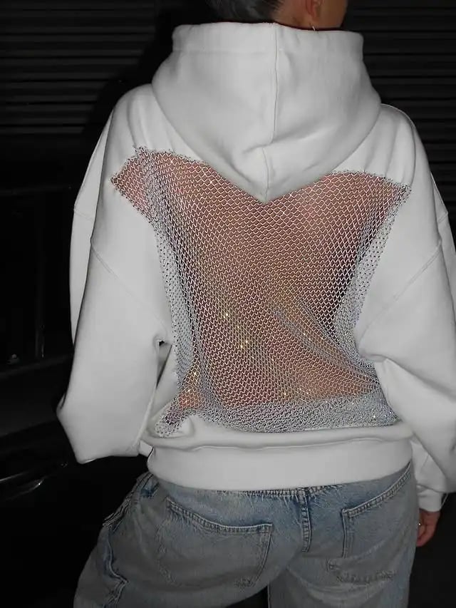 Backless Mesh Glitter Hoodie