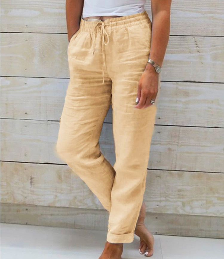 🌸Women's Elastic-Waist Cotton-Linen Casual Pants