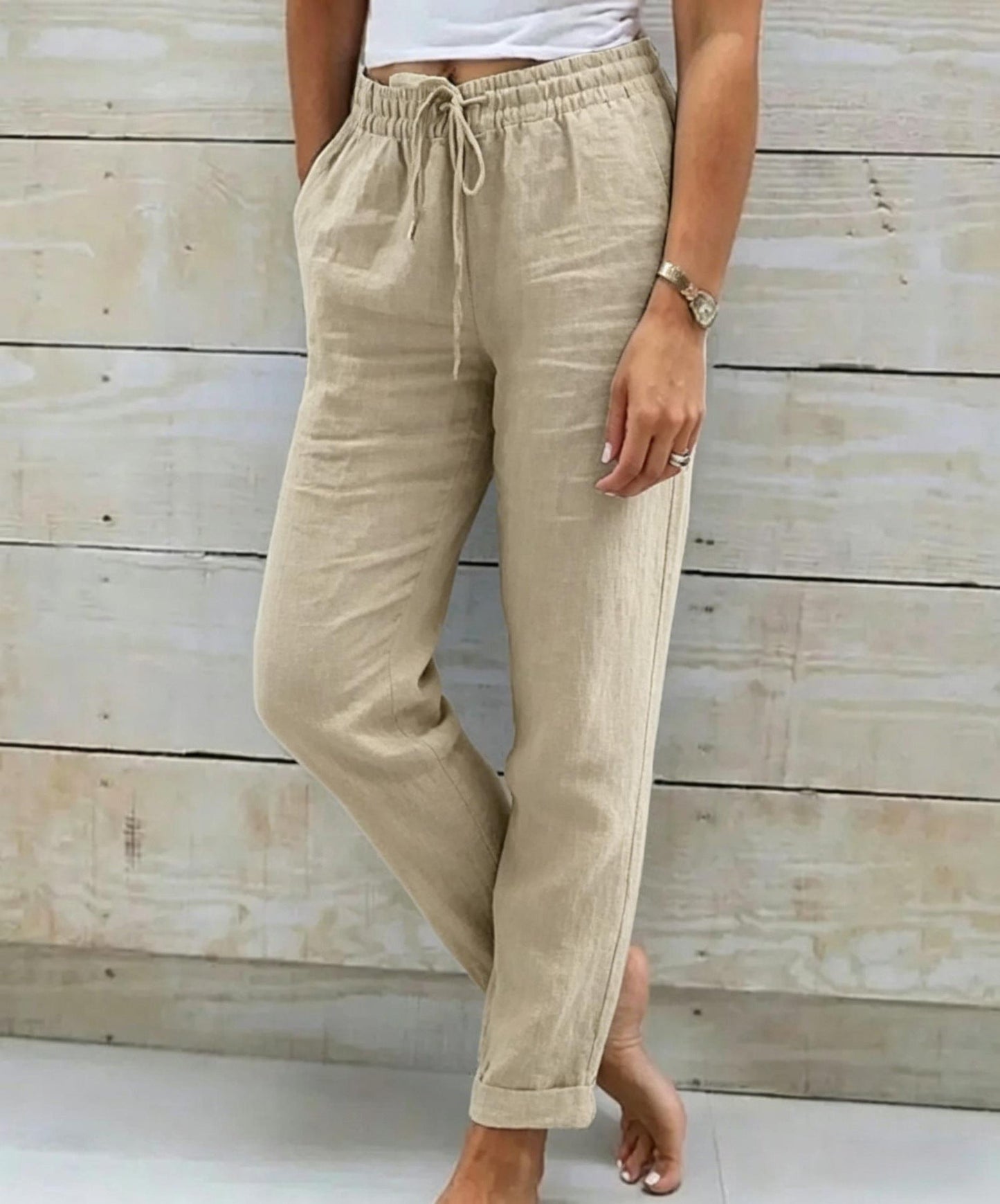 🌸Women's Elastic-Waist Cotton-Linen Casual Pants
