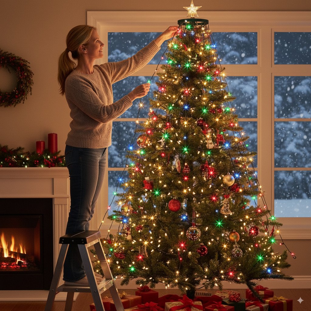 🎄Waterproof Christmas Tree Waterfall Lights With Ring