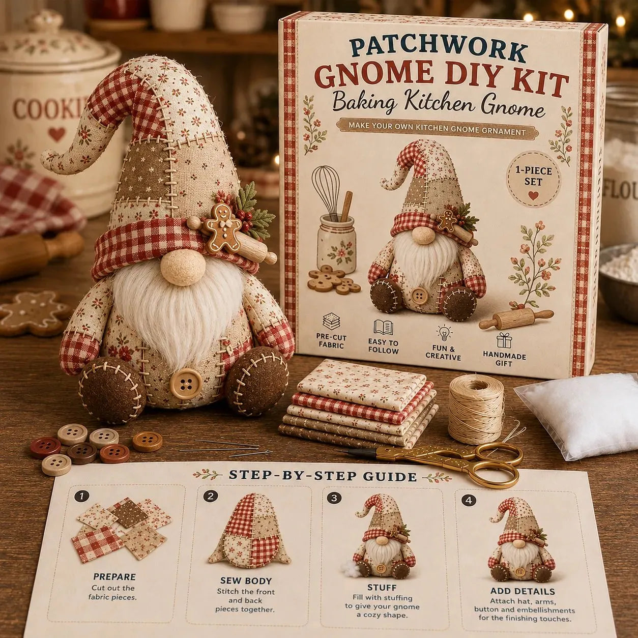 🧵Patchwork-Style Gnome DIY Kit – Create Your Own Adorable Animals