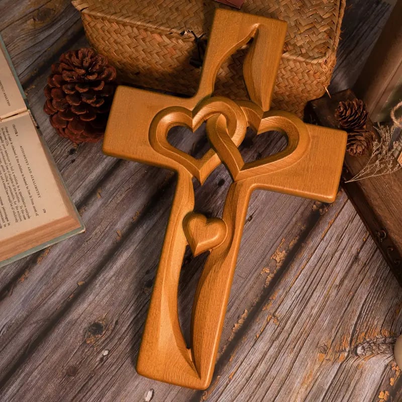 Intertwined Heart Wooden Cross(6.3*9.8 in)