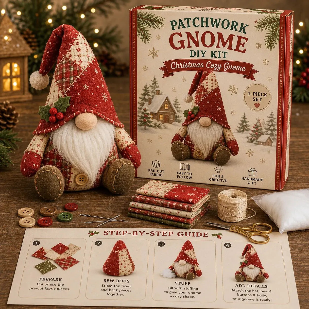 🧵Patchwork-Style Gnome DIY Kit – Create Your Own Adorable Animals