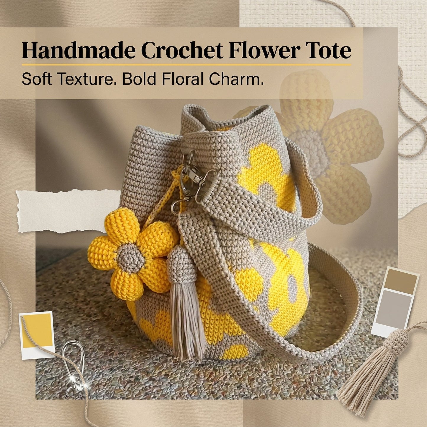 🏆 Promozione 49% DI SCONTO🧵🌸Borsa tote all'uncinetto con fiori fatta a mano 🌼✨