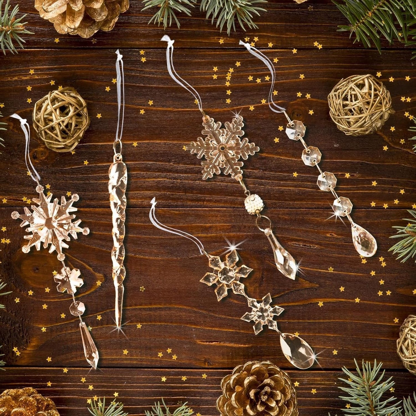 🎅Winter New Year Party Supplies Set - Crystal Snowflake Ornaments For Christmas Tree