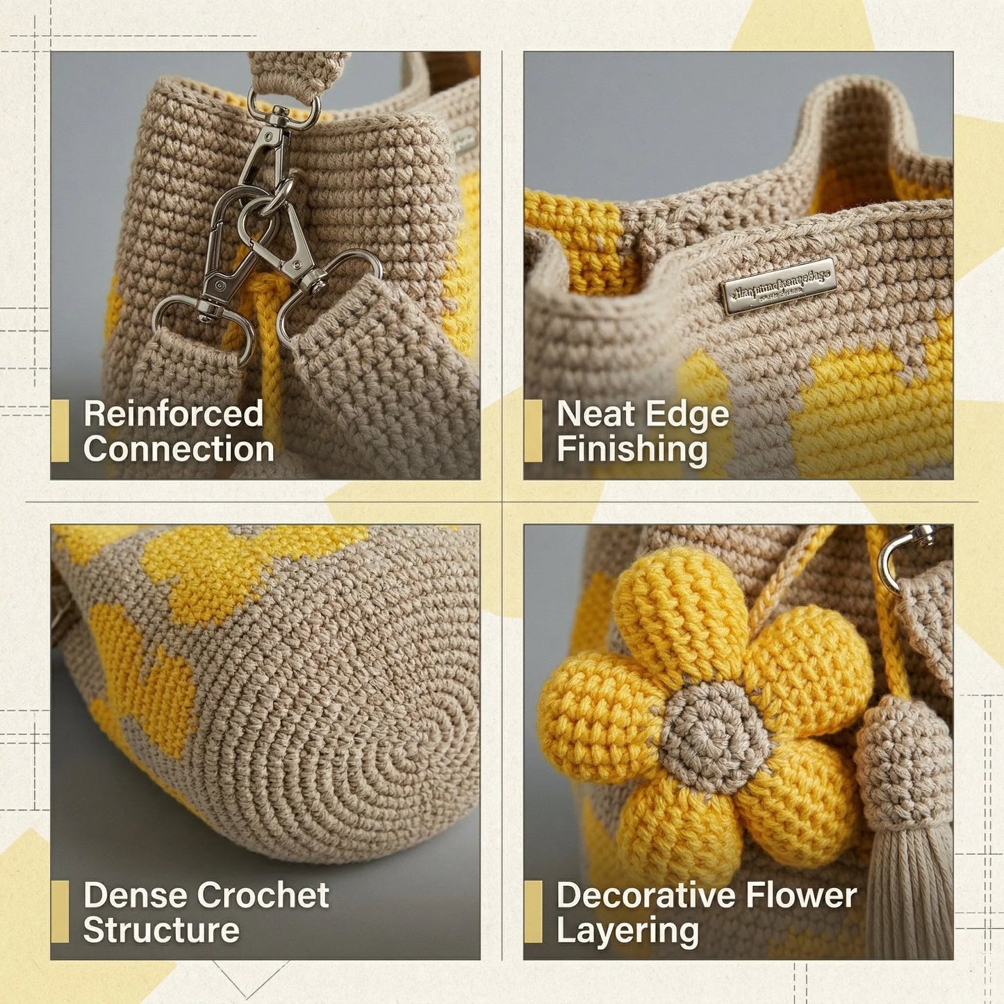 🏆 Promozione 49% DI SCONTO🧵🌸Borsa tote all'uncinetto con fiori fatta a mano 🌼✨