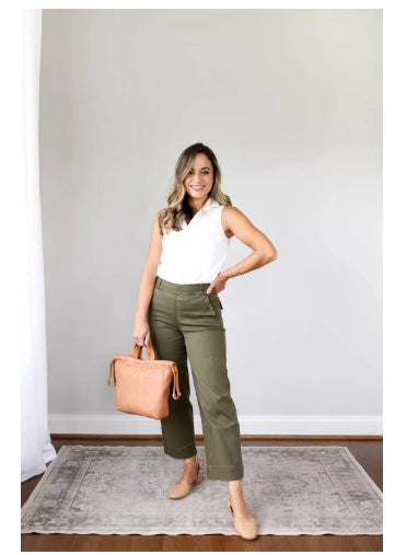 Tummy Control Twill Cropped Wide Leg Pant(Buy 2 Free Shipping)