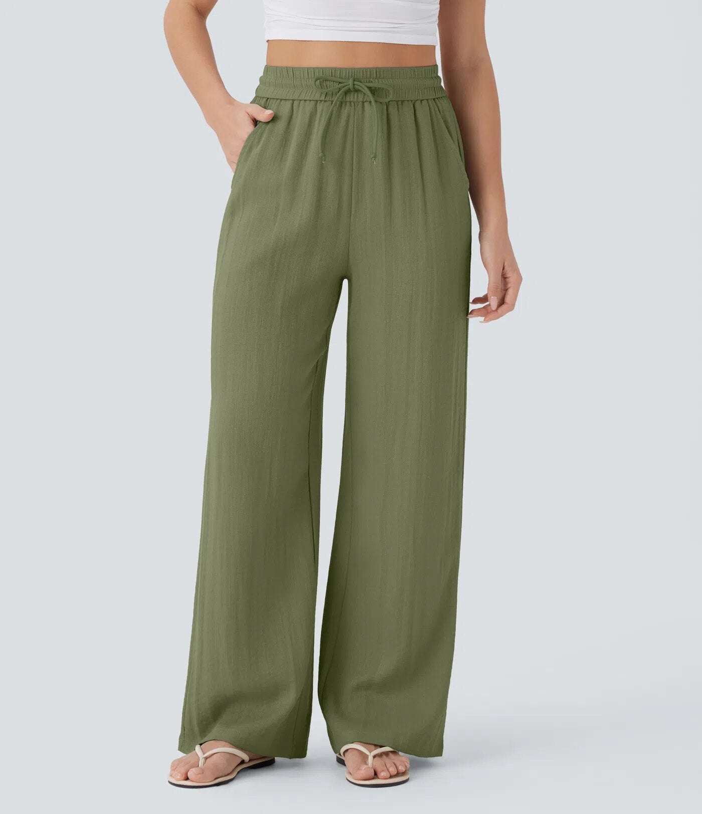 ✨Lightweight Linen Pants Solid Color Drawstring Casual Pants
