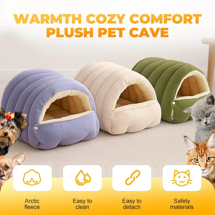 🐾Plush Pet Cave - Ultra-Soft Warm Bed with Breathable Design for Cats & Small Dogs