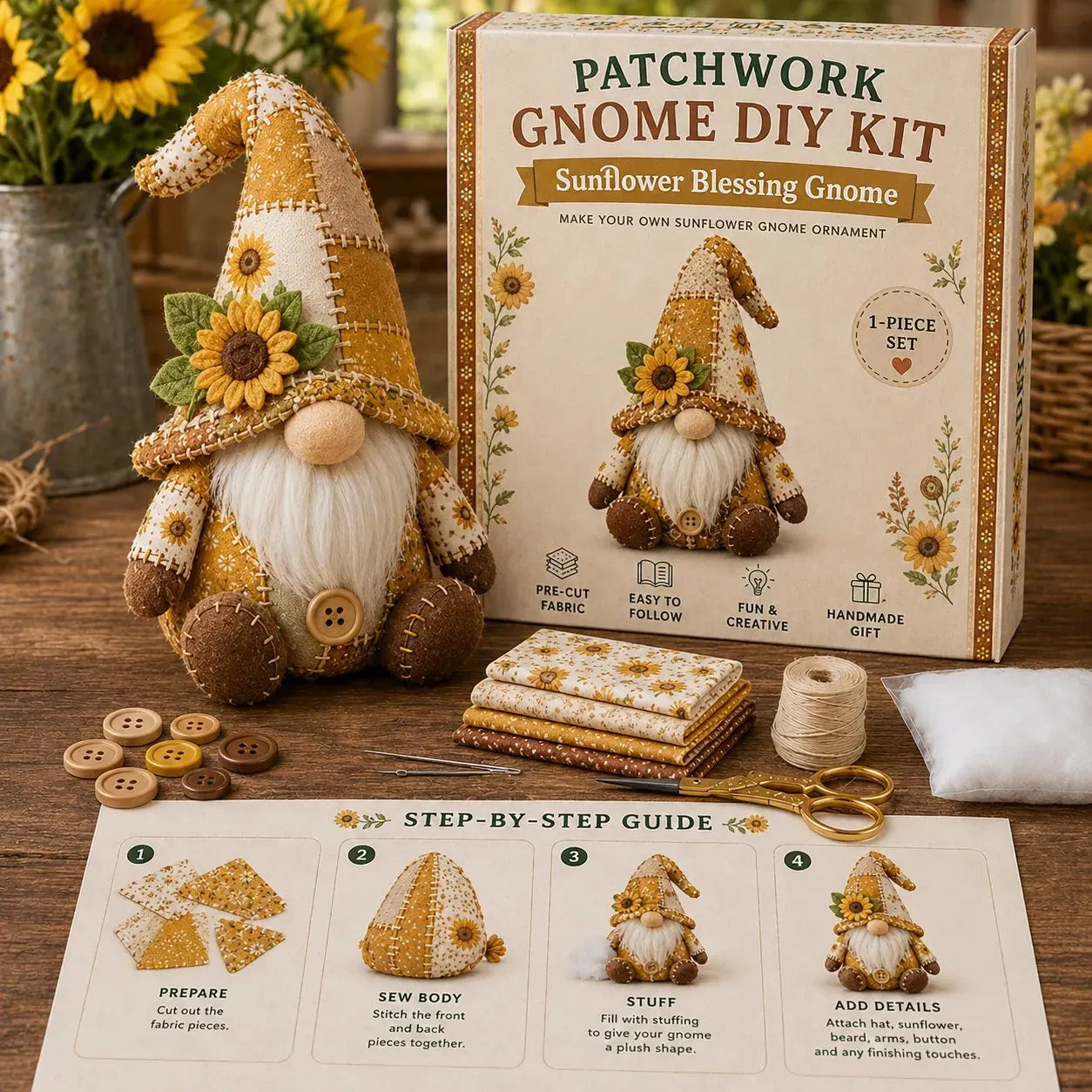 🧵Patchwork-Style Gnome DIY Kit – Create Your Own Adorable Animals