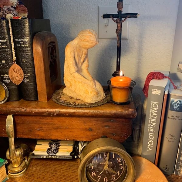 Sweet Hour Of Prayer, Beautiful Hand Cast Inspirational Sculpture Of Woman Praying