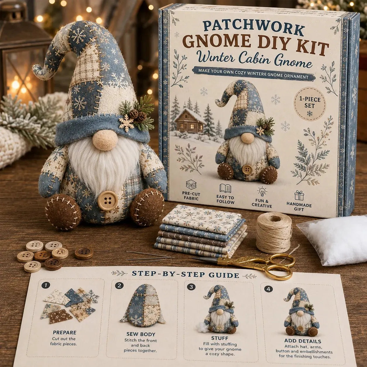 🧵Patchwork-Style Gnome DIY Kit – Create Your Own Adorable Animals