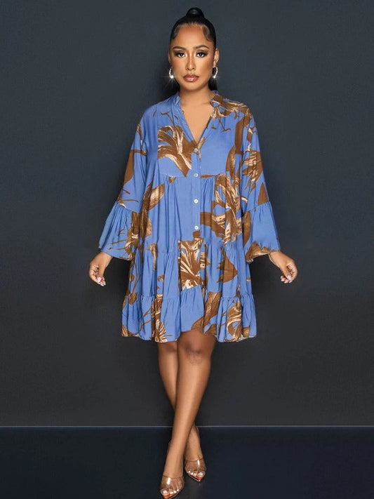 Stylish printed V-neck dress