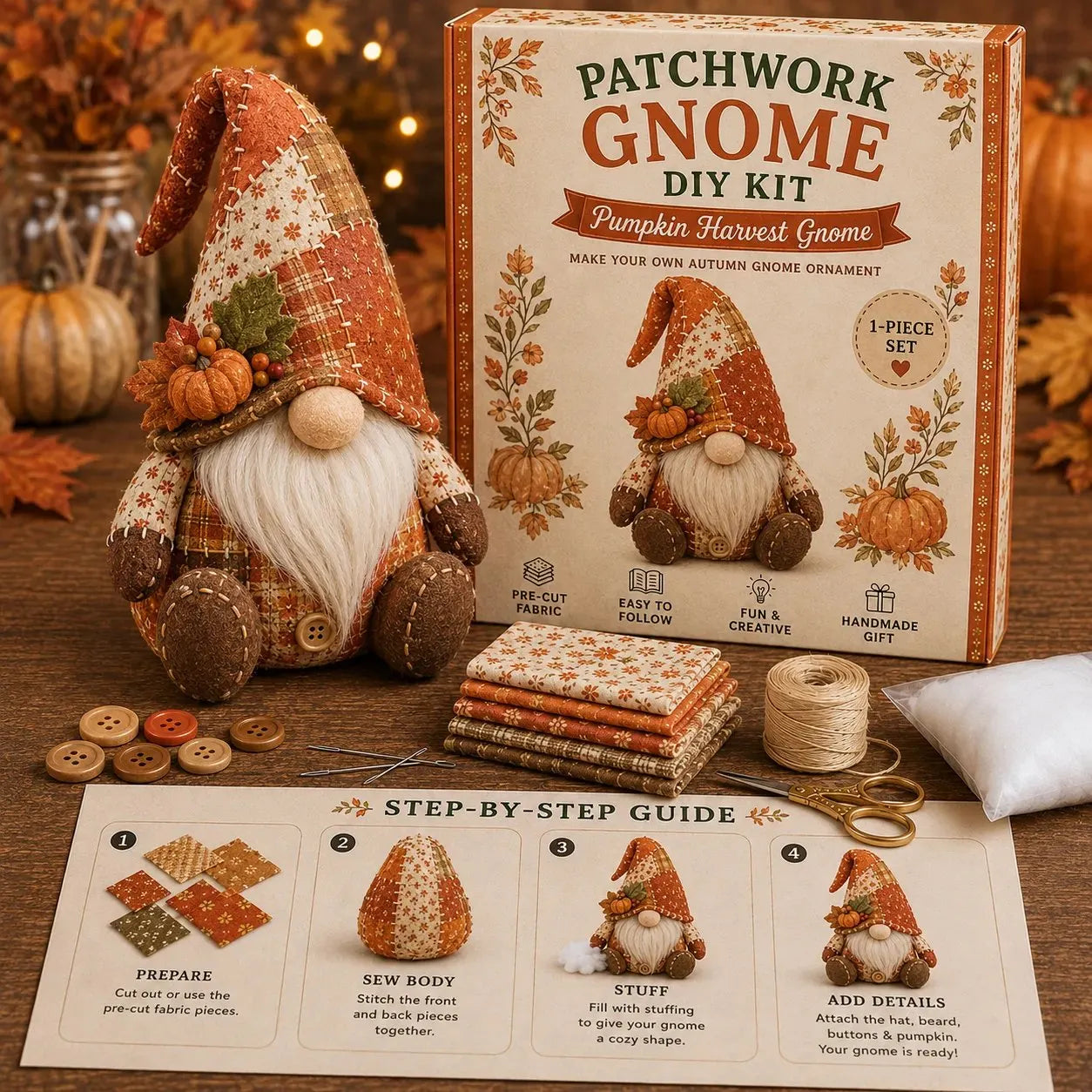 🧵Patchwork-Style Gnome DIY Kit – Create Your Own Adorable Animals