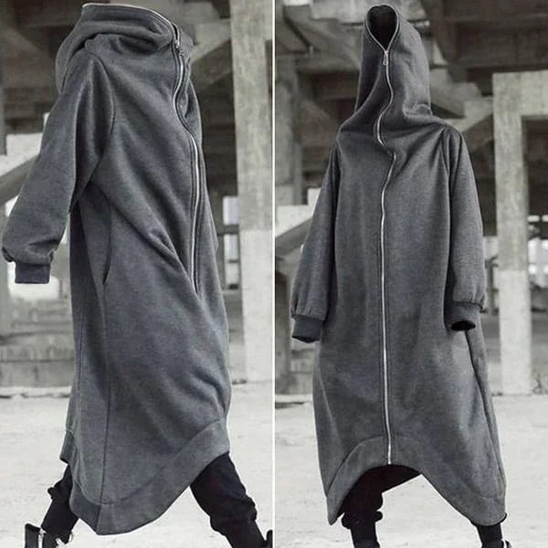 Unisex Long Sleeve Hooded Long Coat