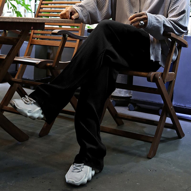 Men's Drawstring Pants Mid Waist Straight Leg Long Pants