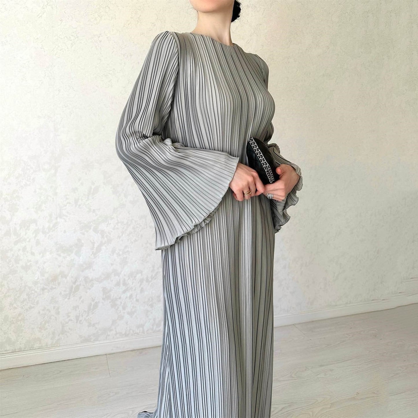 Pleated Bell Sleeve Maxi Dress