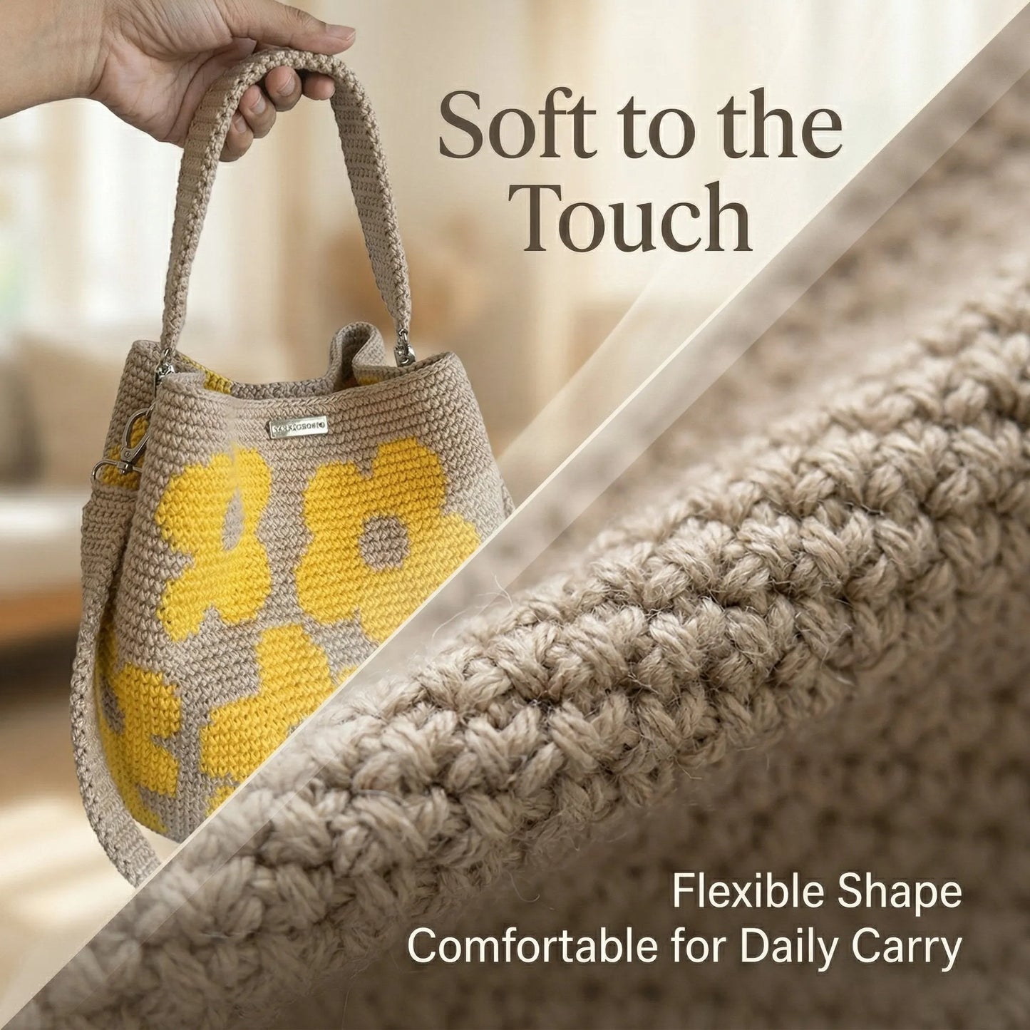 🏆 Promozione 49% DI SCONTO🧵🌸Borsa tote all'uncinetto con fiori fatta a mano 🌼✨