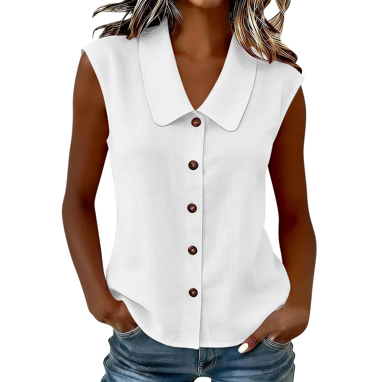 Women's Sleeveless Collared Button-Down Top