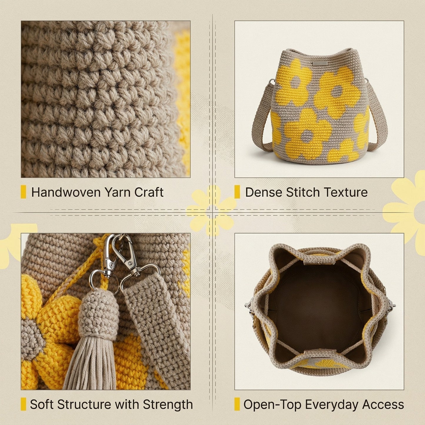 🏆 Promozione 49% DI SCONTO🧵🌸Borsa tote all'uncinetto con fiori fatta a mano 🌼✨