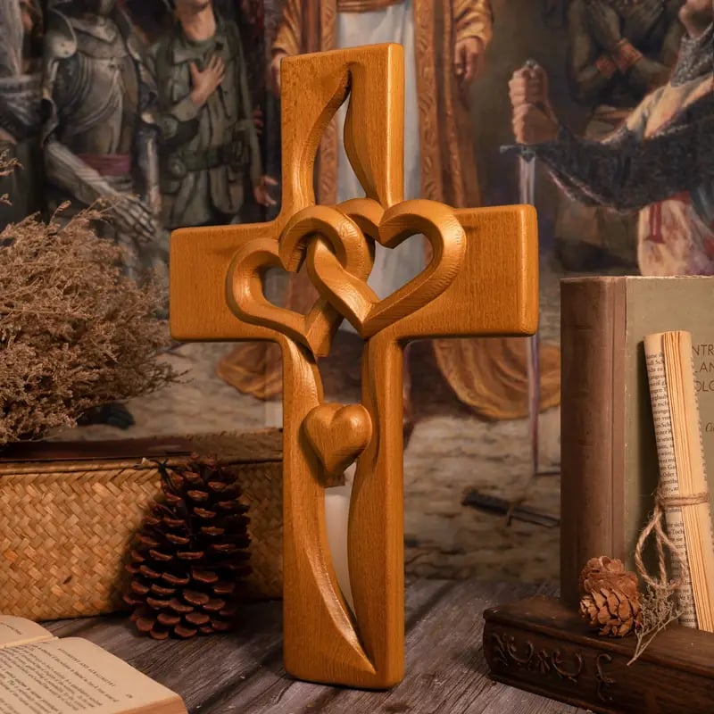 Intertwined Heart Wooden Cross(6.3*9.8 in)