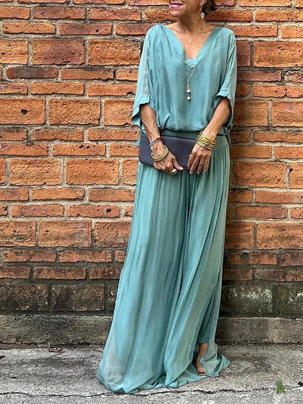 Elegant Chiffon Wide-Leg Pants Two-Piece Set