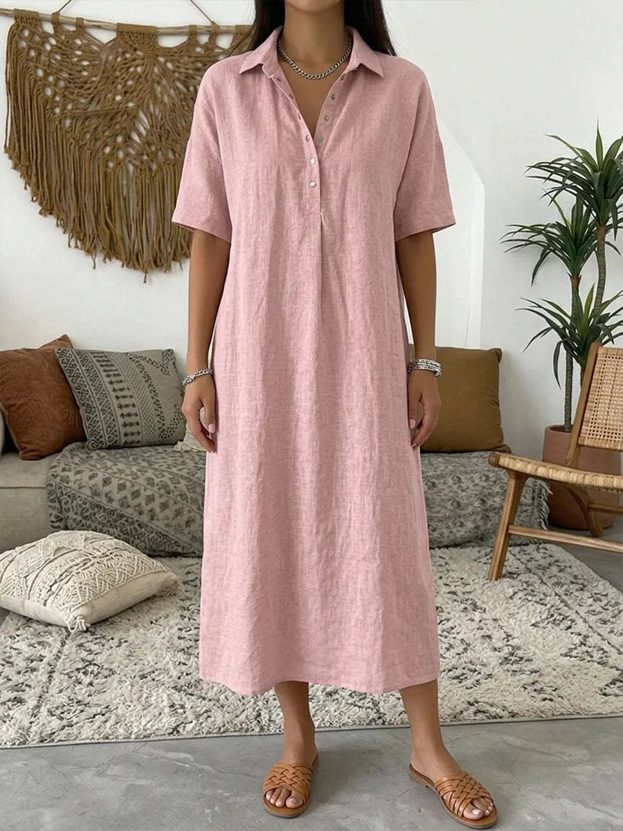 👠👗Women's Casual Cotton-Linen Short-Sleeve Polo-Collar Summer Dress