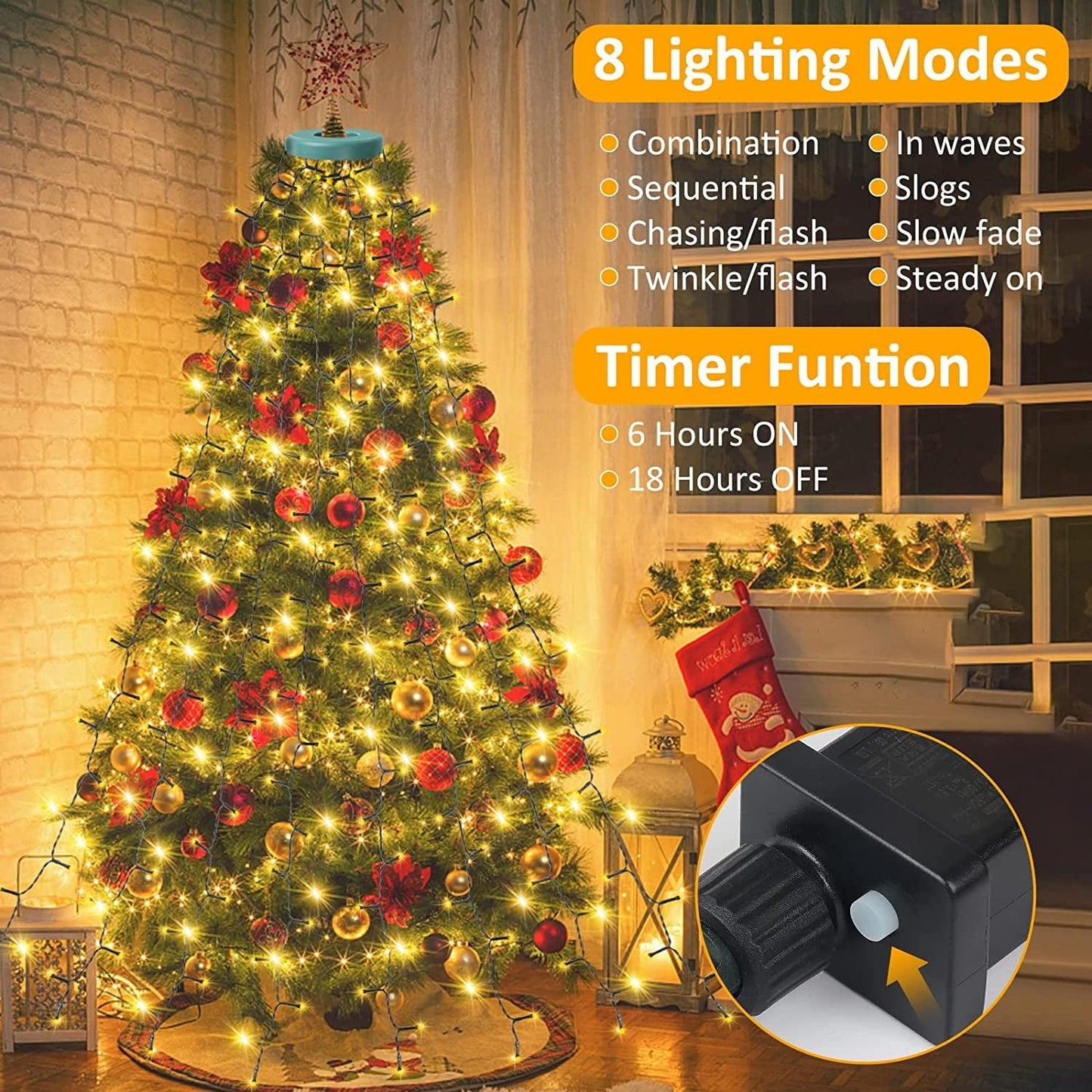 🎄Waterproof Christmas Tree Waterfall Lights With Ring