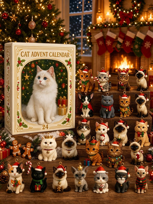 💥24‑Day Christmas Countdown Calendar🐱 Adorable Cat Tree Ornaments