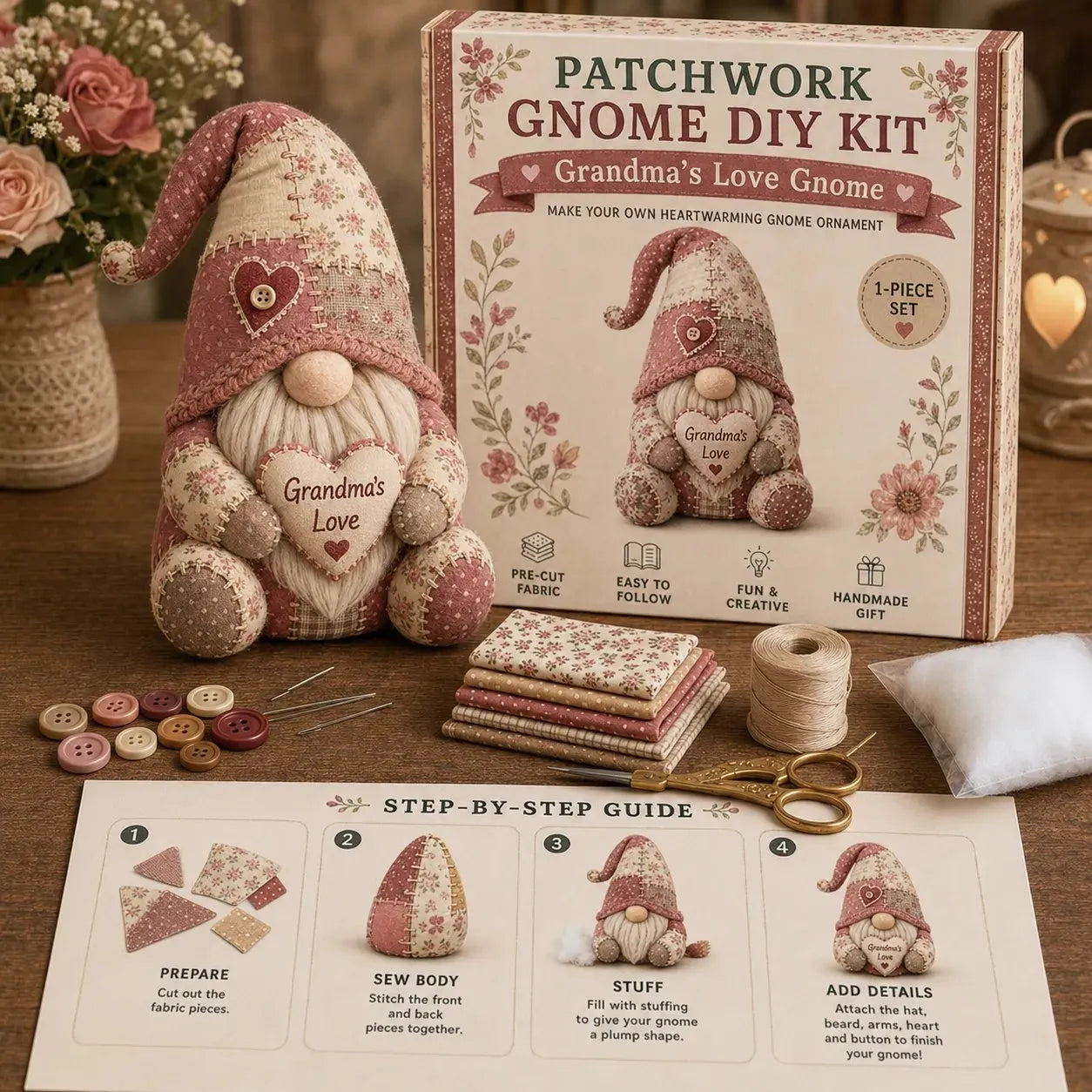 🧵Patchwork-Style Gnome DIY Kit – Create Your Own Adorable Animals