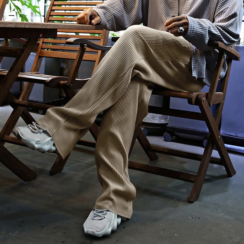 Men's Drawstring Pants Mid Waist Straight Leg Long Pants