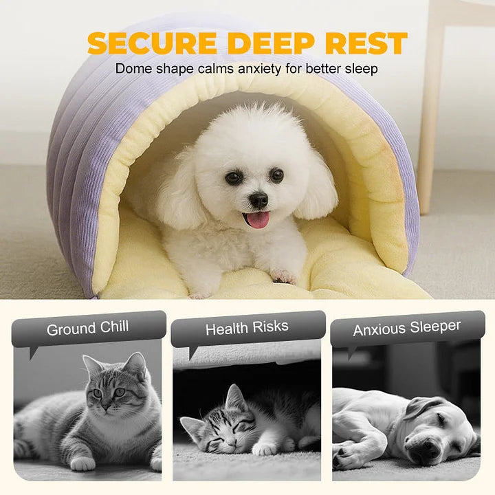 🐾Plush Pet Cave - Ultra-Soft Warm Bed with Breathable Design for Cats & Small Dogs