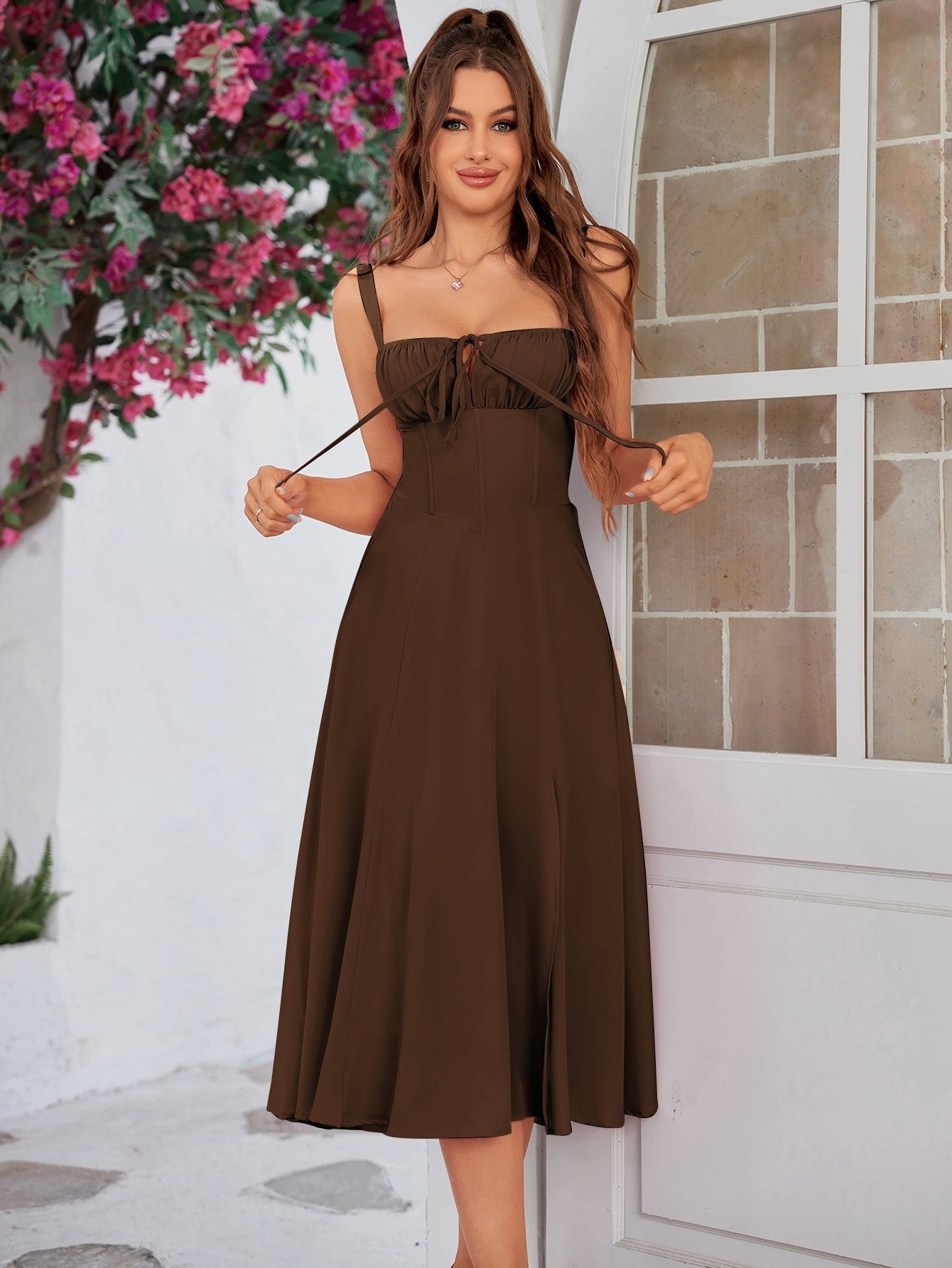 💐Ruched Bust Split Thigh Cami Dress