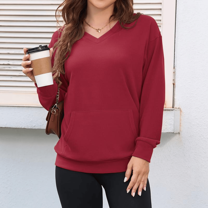 Women's Hatless V-Neck Hoodie With Pockets