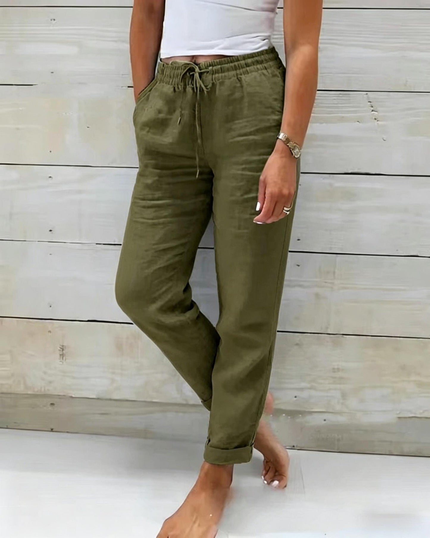 🌸Women's Elastic-Waist Cotton-Linen Casual Pants