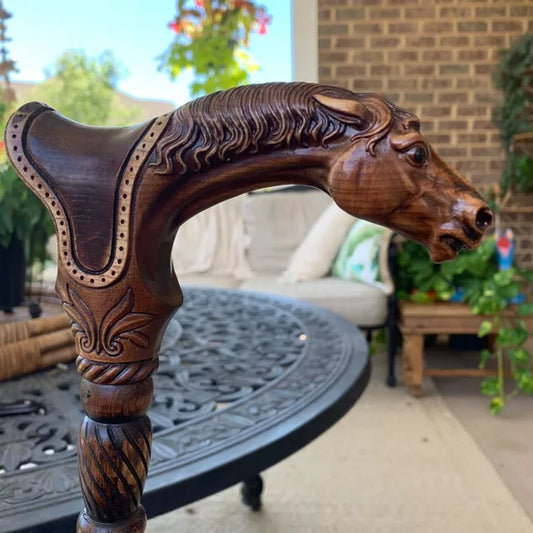 Designer Art Wooden Cane badass Walking Stick Horse with Saddle, Fancy decorative canes for ladies and men