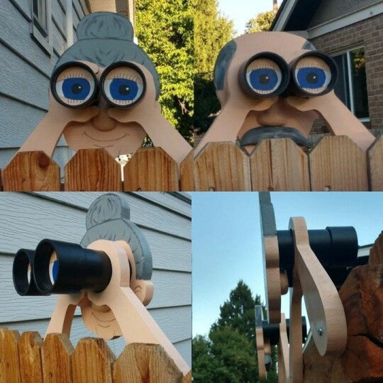 Fence Decoration Nosy Old Man and Lady Garden Yard Art