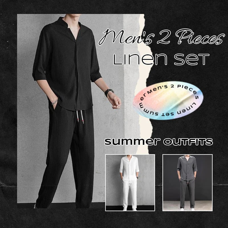 Men's 2 Pieces Linen Set Summer Outfits