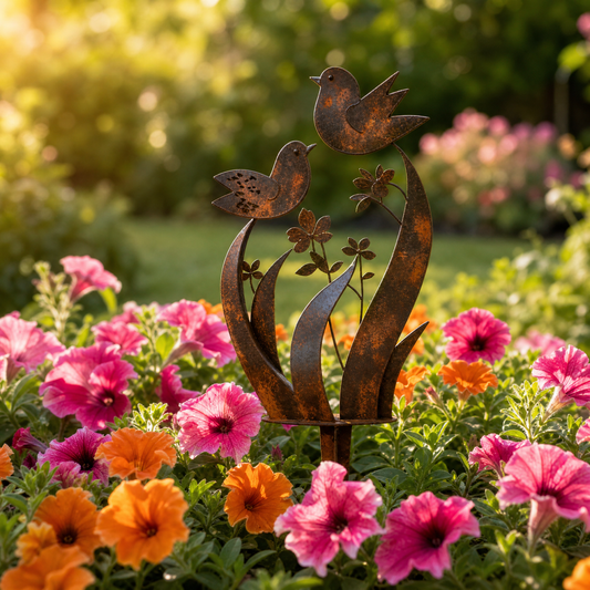 🕊️Rustic Metal Bird & Wildflower Garden Stake
