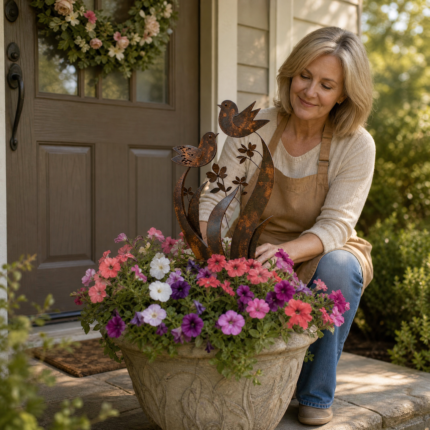 🕊️Lark & Iron Rustic Metal Bird & Wildflower Garden Stake