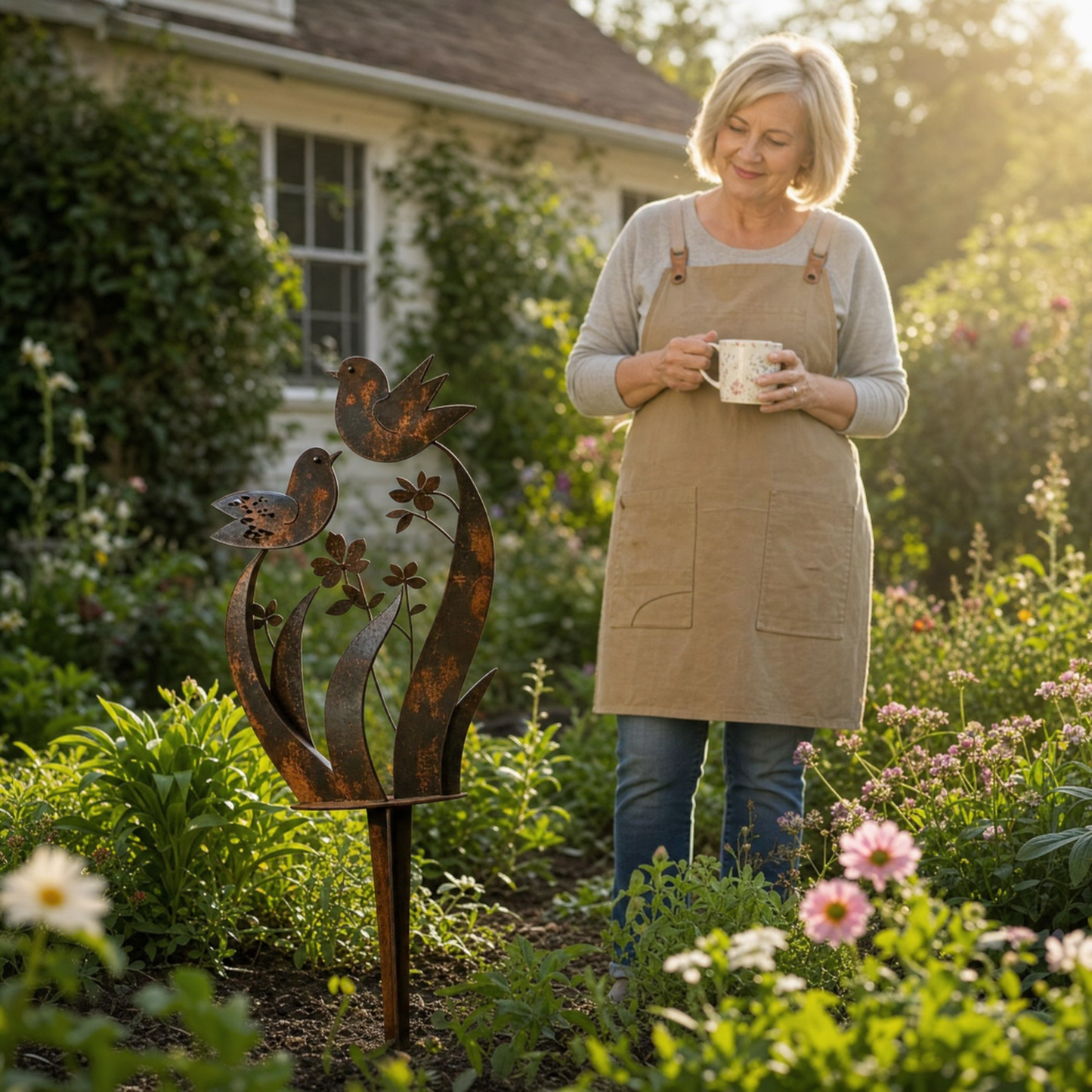 🕊️Lark & Iron Rustic Metal Bird & Wildflower Garden Stake