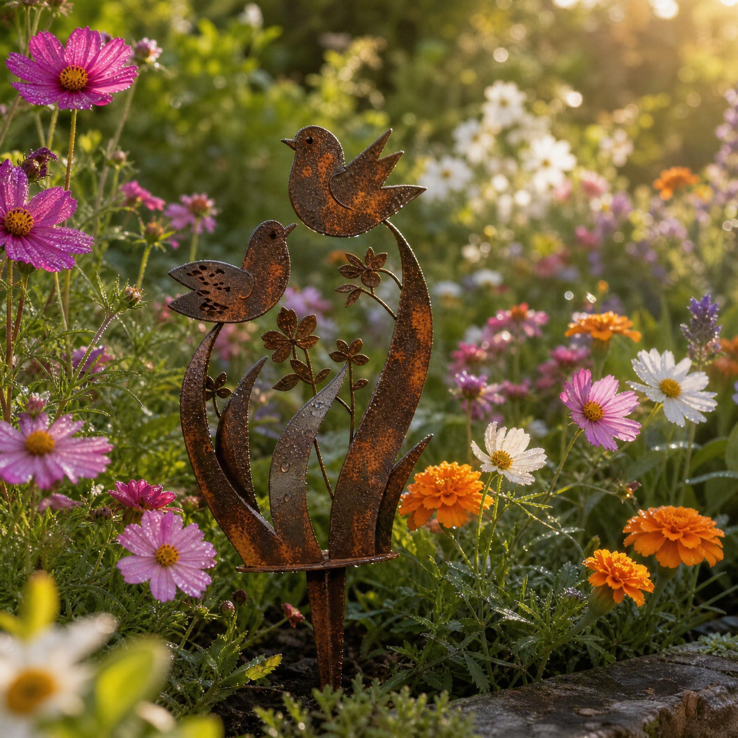 🕊️Lark & Iron Rustic Metal Bird & Wildflower Garden Stake