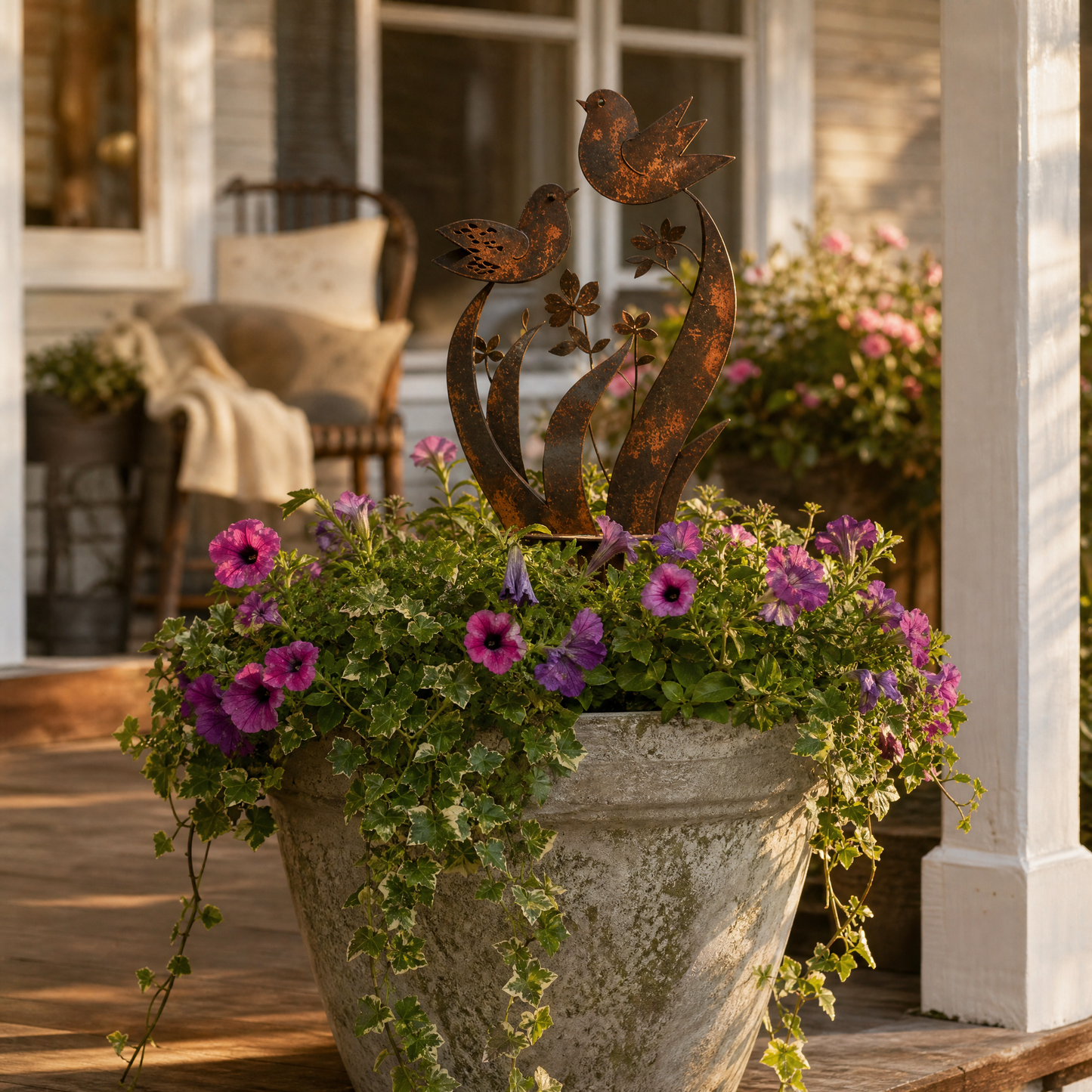 🕊️Lark & Iron Rustic Metal Bird & Wildflower Garden Stake